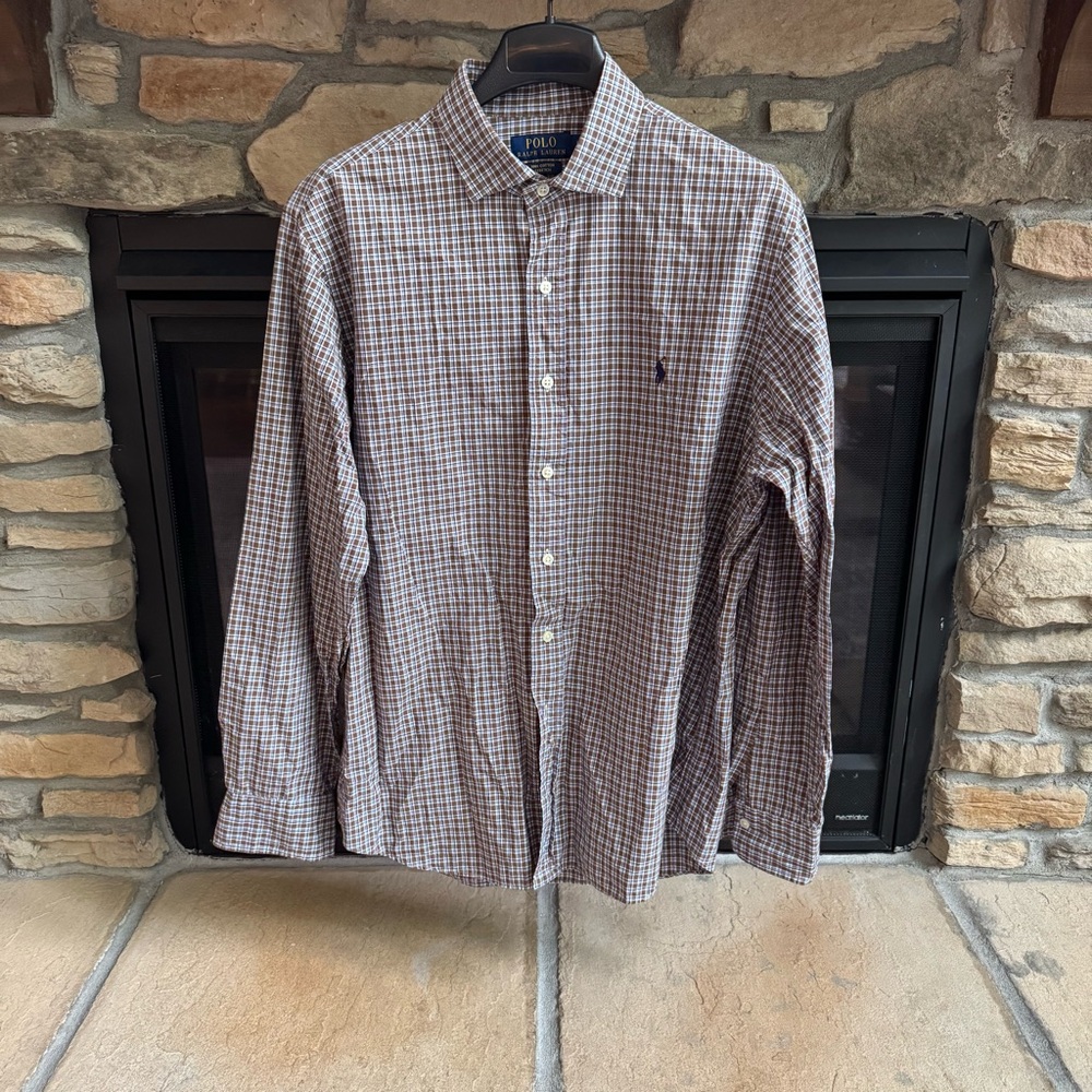 Ralph Lauren Polo Men's Large Checkered Shirt. 100% cotton stretch EUC